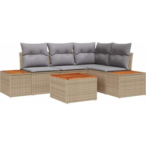 Maison Exclusive - Gartensofa-set mit Kissen 5 pcs Beige Poly Rat