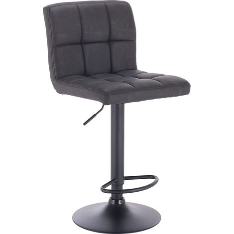 Woltu – Tabouret de bar réglable en acier noir – Siège en similicuir anthracite rembourré – Hauteur d'assise 60-82 cm – Base antidérapante (1/4)