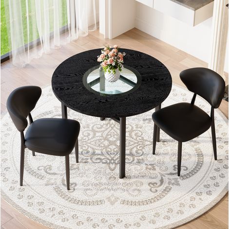Ensemble table ronde 100x100x76 cm en MDF, verre et PU noir, moderne pour salle à manger FloraGrace (1/5)