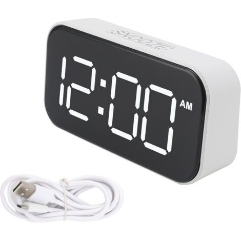 Réveil numérique LED, luminosité réglable 12/24 heures, coque blanche, police verte, USB, pour chambre à coucher et bureau (1/5)