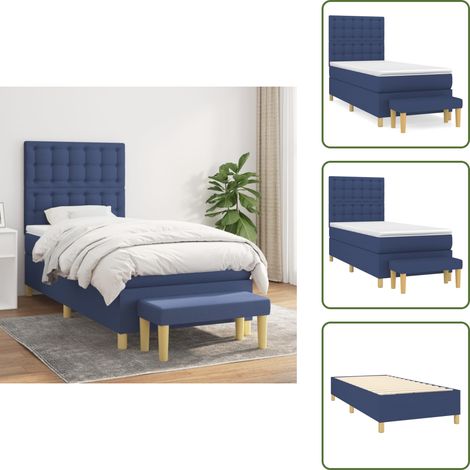 Sommier à lattes de lit avec matelas Bleu 80x200 cm Tissu - Lit Plateforme - Lit Double - Literie - Matelas - Tête De Lit Ajustable