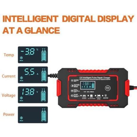 Chargeur de Batterie - - 12V/24V 8A - Intelligent - Portable - Écran LCD (1/4)