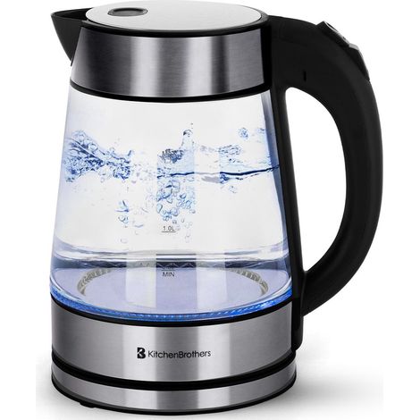 [JAMAIS UTILISE] KitchenBrothers Bouilloire électrique - KitchenBrothers - 1,7L - avec filtre - 2200W - Verre - acier inoxydable (1/5)