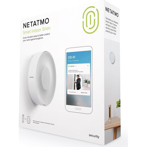 Netatmo Intelligente Innensirene, drahtlos, 110 dB, automatische Aktivierung/Deaktivierung, kein Abonnement, batteriebetrieben oder kabelgebunden, NIS01-EU (1/4)