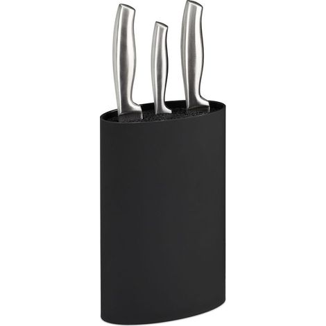 Relaxdays Rangement couteaux, ovale, non garni, avec insert en tiges plastiques, H x L x P 22 x 16,5 x 6,5 cm, noir (1/5)
