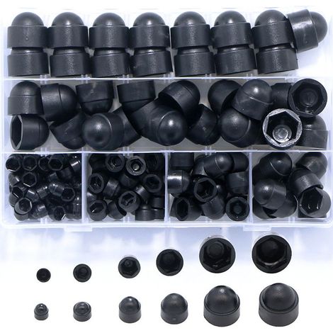 145 Pièces Cache Vis Écrou De Protection,Kit D'Écrous Dôme Capuchons De Protection Dôme Écrou De Boulon Couvrent 6 Tailles M4 M5 M6 M8 M10 M12 Avec Boîte Pour Machines, Meubles Et Véhicules (Noir)-DOL (1/5)