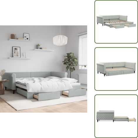 Schubladenbett - vidaXL Tagesbett Ausziehbar mit Schubladen Hellgrau 100x200 cm Samt - Doppelbett (1/5)