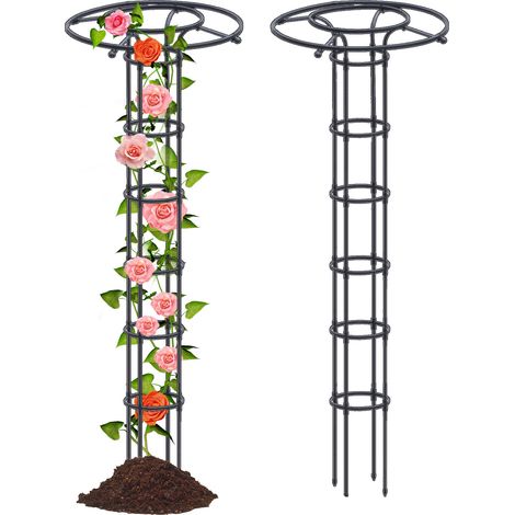 Enrejado de jardín, enrejado para setas, estructura para plantas trepadoras, rosales, clemátides, hortalizas, hecho de hierro negro, 210 cm (82,7 pulgadas), 1780 g (1/5)