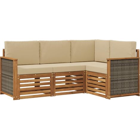 Sofa Sets with Cushion 4 pcs Solid Acacia Wood vidaXL