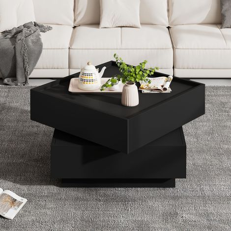 Tavolino girevole 360° con 2 cassetti e contenitore, 60 x 60 x 38 cm, nero OKMYHOME (1/5)