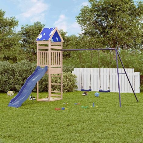 Jeu extérieur enfant : Tour de jeu Marron 52,5 x 85 x 265 cm Pin massif jeu extérieur enfant, aire de jeu jardin, balançoire enfant , pour jardin, usage domestique , enfant 3-8 ans (1/5)