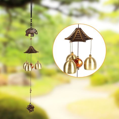 Carillon à vent en métal avec éléphant et cloches décoratives, suspension pour porte et mur (1/5)