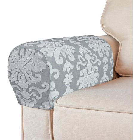 Housse de protection – Protège-canapé – Lavable – Housses extensibles jacquard pour accoudoirs de fauteuils et canapés (Gris clair – Lot de 2) (1/4)