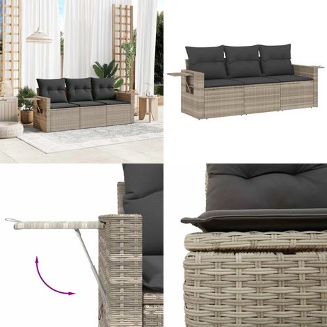 vidaXL 3-tlg. Garten-Sofagarnitur mit Kissen Hellgrau Poly Rattan (1/5)