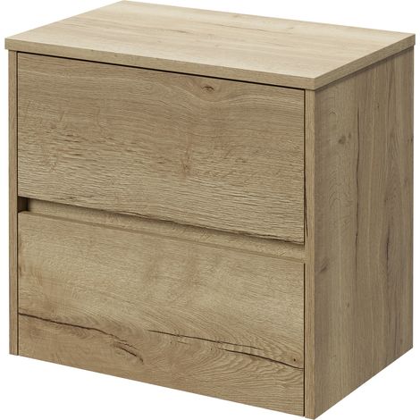 Montego Autumn Oak 600mm Wall Mounted Vanity Unit for Countertop Basins with 2 Drawers (1/5)