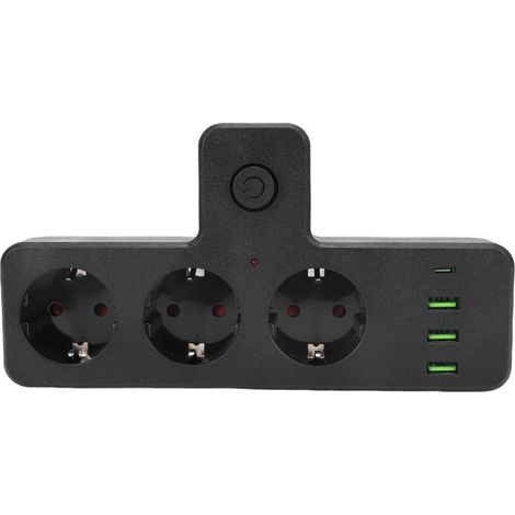 Multiprise multifonction avec interrupteur : 3 prises secteur, 3 ports USB et 1 port USB-C. Idéale pour la maison, les voyages et les chambres d'étudiant.