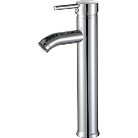 Robinet haut pour lavabo ou évier de salle de bain, mitigeur de lavabo réglable chaud et froid, laiton chromé (gris argenté)