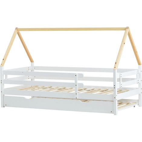 Cama cabina infantil blanca con cama nido con ruedas 90 x 200 cm madera natural (1/5)