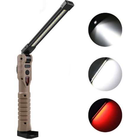 Lumière de travail magnétique LED rechargeable, Lumières de travails pour la mécanique avec stand, Lampe poche magnétique pliable Lumière travail automobile, crochet, tourner à 180°, urgence (1/5)
