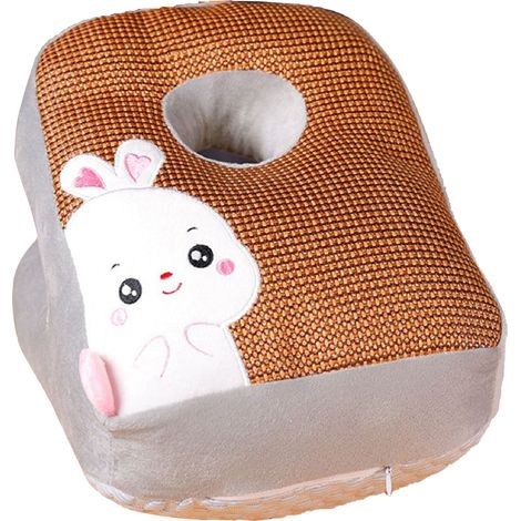 Coussin de bureau style cartoon double face en rotin respirant, coton doux pour sieste au bureau, famille ou chambre, motif lapin. (1/5)