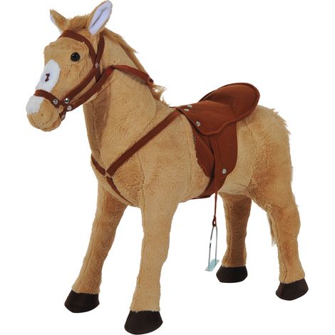 Cheval debout en peluche enfant dès 2 ans effets sonores selle bride longueur 85 cm couleur beige
