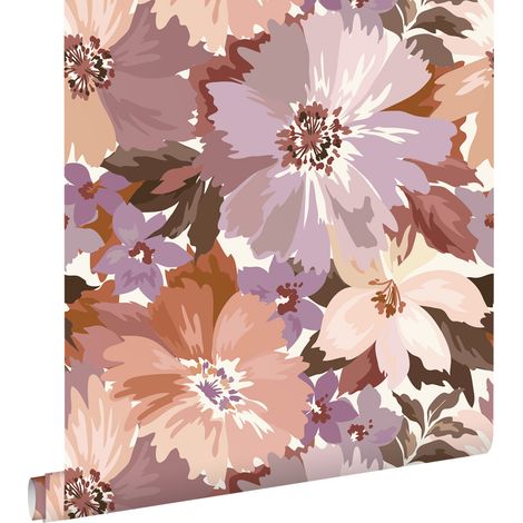 papier peint fleurs mauve violet et terracotta - ESTAhome (1/5)