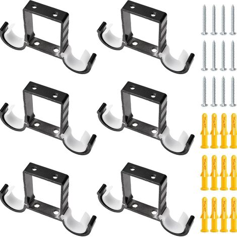 Ensemble de 6 supports supérieurs de tringle à rideaux double couche noirs, épais et robustes, support de tringle à rideaux double couche, solide et durable.