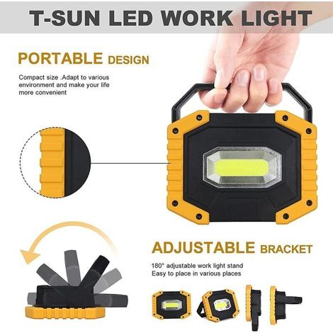 Projecteur LED chantier rechargeable 20 W – 2 unités, 2000 lm, batterie 5200 mAh, 3 modes d’éclairage & port USB (1/3)