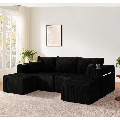 Canapé d'angle modulaire 3 places en tissu noir coloris noir (1/5)
