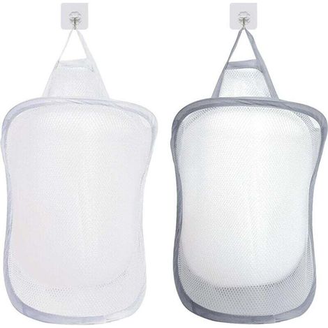 Gris,blanc Panier à linge,organiseur de linge pliable,trousse de toilette pliable,organiseur de jouets à suspendre avec 2 poignées (crochets non inclus) (1/4)