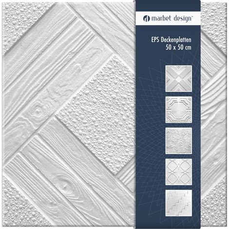 Marbet Design piastrelle per soffitto in polistirolo EPS bianco 50x50cm confezione economica: Duetto, 2 m² / 8 pannelli