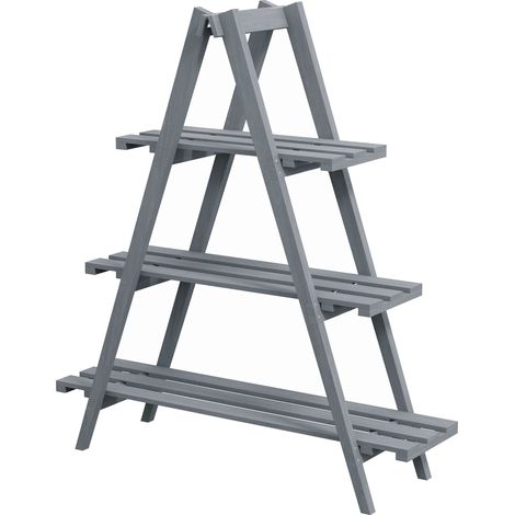 Portapiante Verticale 3 Livelli a Doghe 100x36x112 cm in Legno di Abete Grigio (1/5)