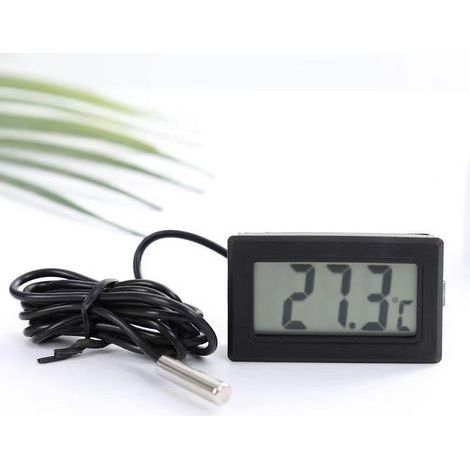 Digitales LCD-Thermometer mit wasserdichter externer Sonde für Kühlschrank/Gefrierschrank - Aquarium Schwarz, 4,6 × 2,8 × 1,5 cm (Kabel: 1 m) (1/5)