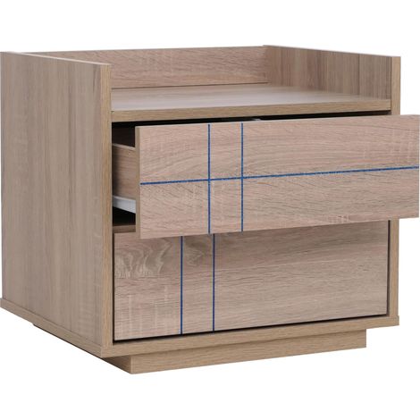 Nachttisch HHG-869, Nachtkasten Nachtschrank Nachtkommode, 2 Schubladen MDF 43x48x41cm Sonoma-Eiche-Optik