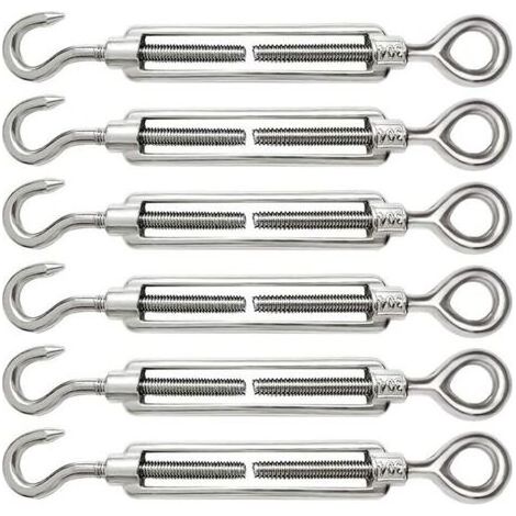 Lot de 6 Tendeurs de Câble M6 en Inox 304, Ridoir Réglable Crochet et Œil, Accessoires pour Fil d'Acier et Corde (1/5)