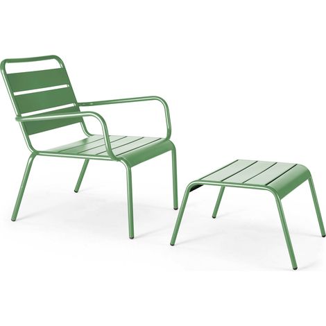 Fauteuil relax et repose pied en métal vert cactus - Palavas