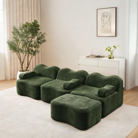 Canapé modulaire en velours vert avec pouf 288 x 167 x 70 cm (1/5)