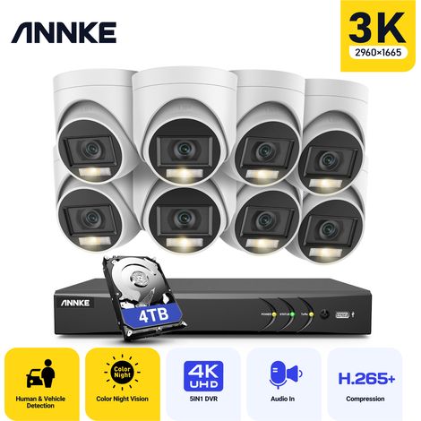 ANNKE 8CH DVR 8MP H.265+ Video Recorder System 8Camera HD 3K Camera Built-in Mic Night Vision Waterproof CCTV Security Set -4TB HDD