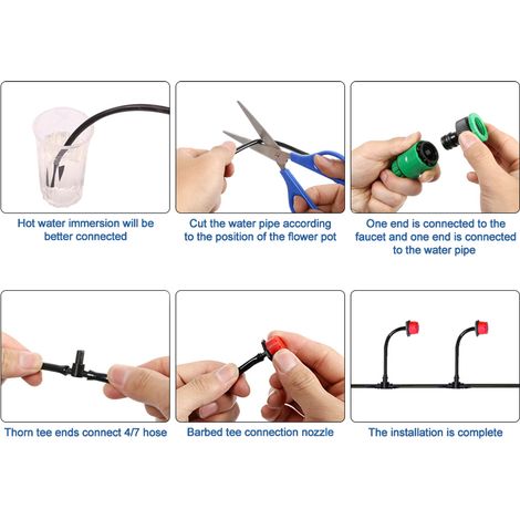 Kit d'irrigation goutte à goutte pour plantes avec tuyau de distribution, buses réglables, système d'irrigation par brumisation et refroidissement automatique pour jardin, serre, terrasse et pelouse.