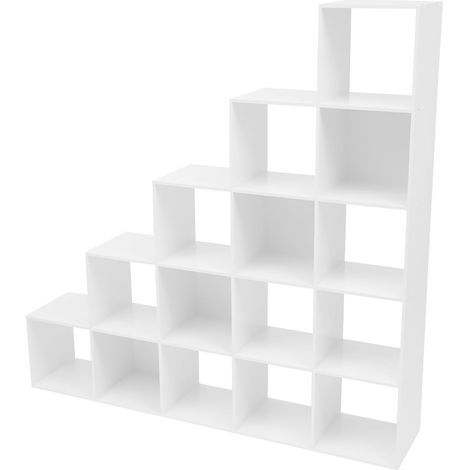 Étagère d'angle en forme de L à 15 cubes - En PVC - Avec paroi arrière et dimensions : 146 x 146 cm - Charge maximale : 70 kg - Pour salon, bureau, chambre d'enfant - Blanc