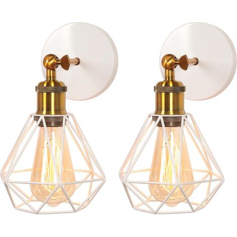 (2X) Applique Murale Rétro Moderne Angle Réglable E27 Applique Murale Cage En Métal Vintage Blanc (1/5)