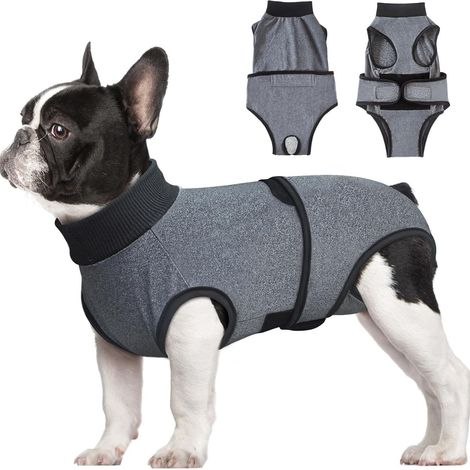 Body Post-Opératoire Chien Coton Anti-Léchage – Combinaison Stérilisation / Castration Mâle et Femelle, Culotte Physiologique Protection Plaie, Alternative à la Collerette pour Bouledogue Français et
