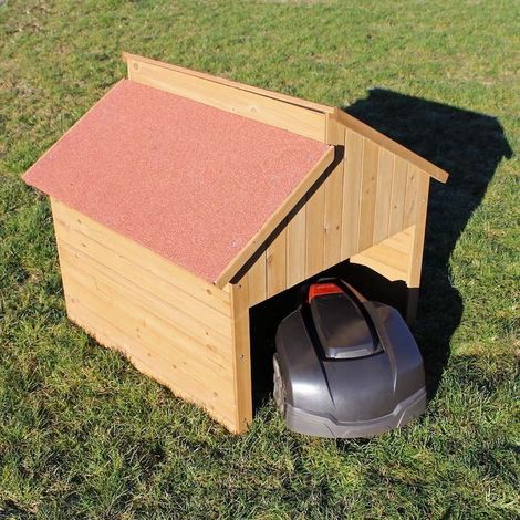 Cabane, toit décalé carport ou garage pour robot tondeuse. En bois brun (1/5)