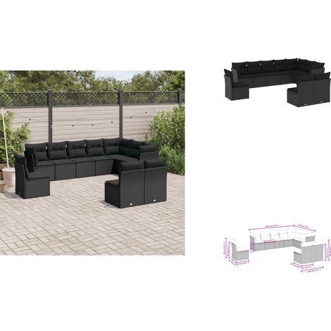 Salon de jardin 10 pcs avec coussins noir résine tressée - Ensemble Salon De Jardin - Canapé Extérieur - Meuble Jardin - Mobilier De Jardin - Salon De Jardin Design (1/3)