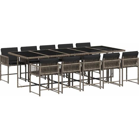 Maison Exclusive - 11-tlg. Garten-Essgruppe mit Kissen Grau Poly