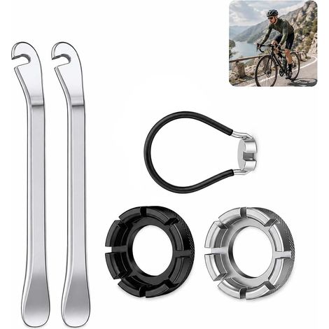clé à Rayons vélo, kit d’Outils vélo en Acier avec tendeur de Rayons, démonte-pneus, Set de réparation vélo pour Entretien et réglage des Roues (1/5)