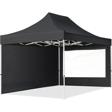 3x4,5 m Faltpavillon, ECONOMY Stahl 30mm, Seitenteile mit Panoramafenstern, schwarz