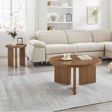 Set de 2 mesas de centro redondas en MDF marrón, ahorro de espacio para salón – MEUBLIV (1/5)