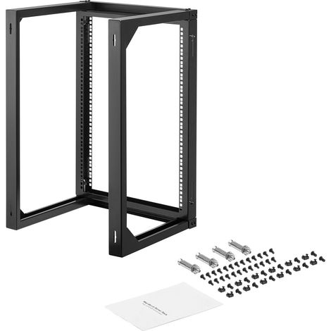 Support mural 15U pour serveur, capacité max 68,04 kg, rack ouvert avec porte pivotante à 180°, acier carbone, idéal équipement IT et AV, noir. (1/5)