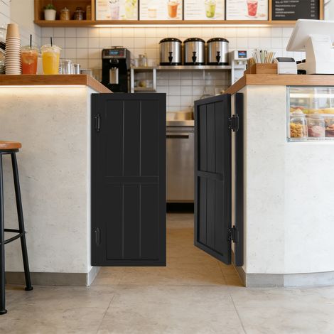【Maison connectée】Porte de café battante – Demi-porte en bois massif avec charnières métalliques, fermeture automatique, double porte battante pour séparation d'entrée de cuisine, noir(W36 x H42 inch) (1/5)